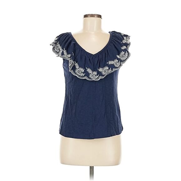 Anthropologie Moulinette Soeurs Embroidered Nautical Navy Sz Medium Top - Picture 3 of 9